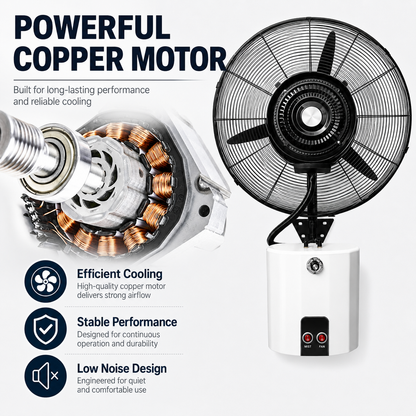 TAZEET misting wall fan with three-blade fan design