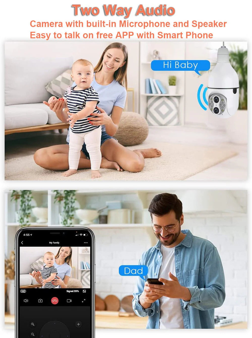 Y24 Dual-Lens PTZ Bulb-Socket Wi-Fi Security Camera | 4MP | 1080P | 10x Zoom